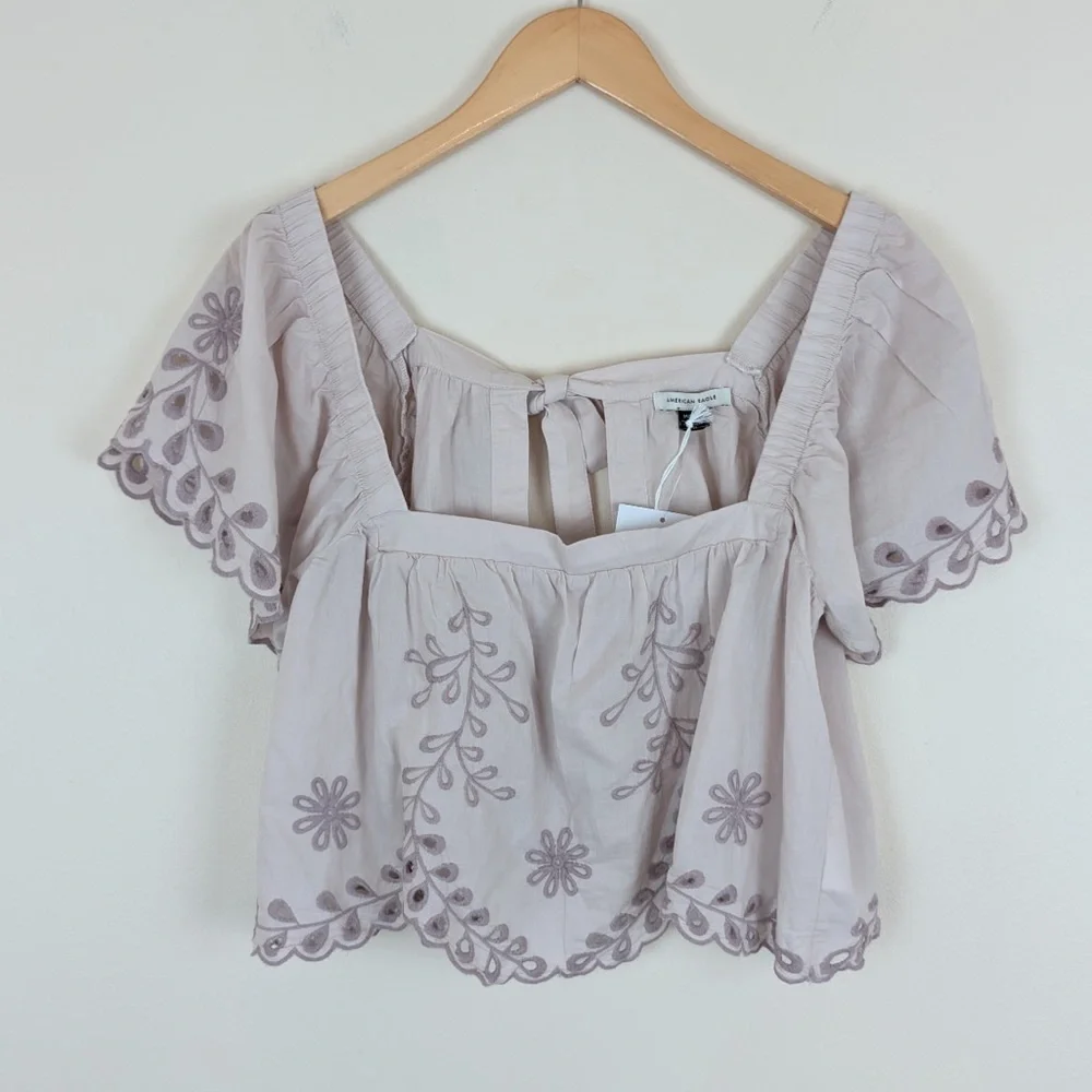 American Eagle Tie Back Eyelet Crop Top - Picture 3 of 9